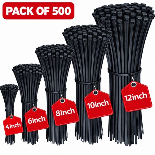 500 black cable ties zip - black,