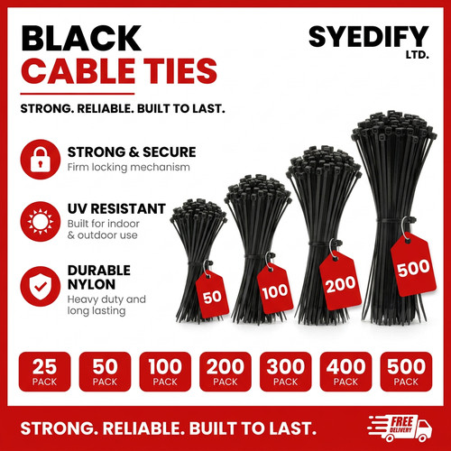 Black cable ties zip - black,
